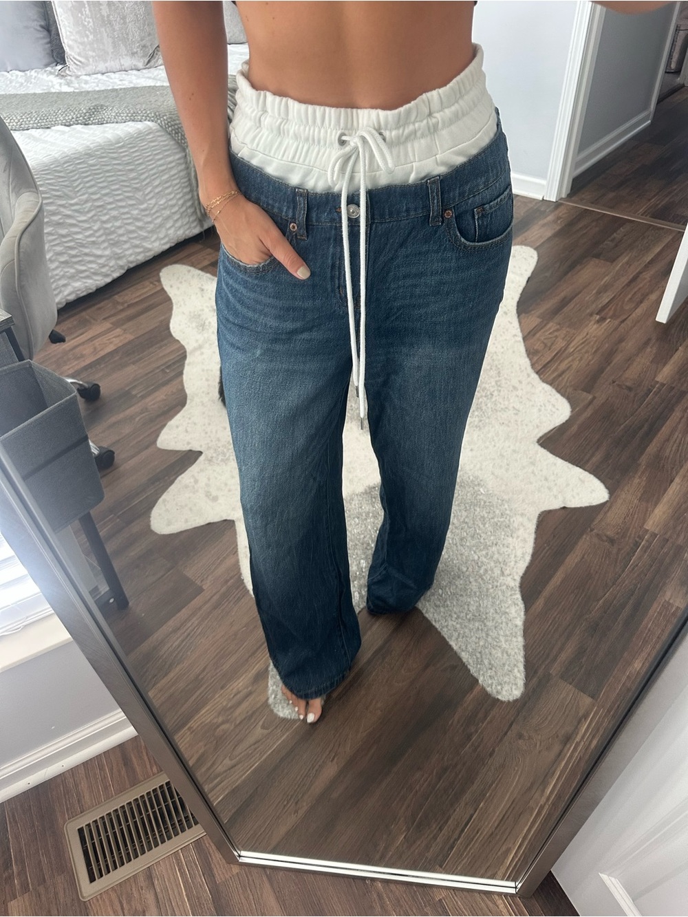 Women’s Dark Blue Drawstring Waist Jeans